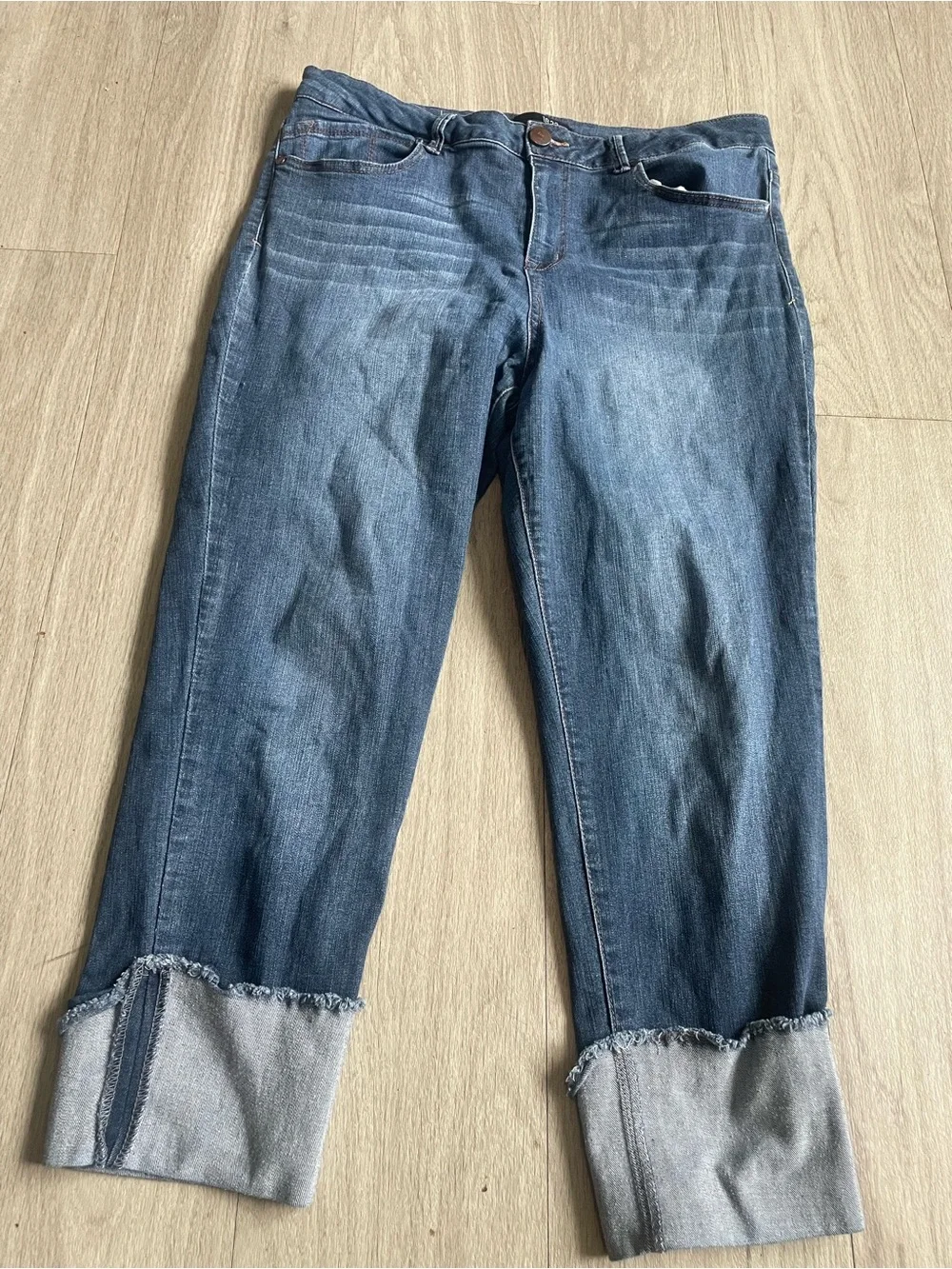 1822 Denim Dark Blue Cuffed Ankle Jeans